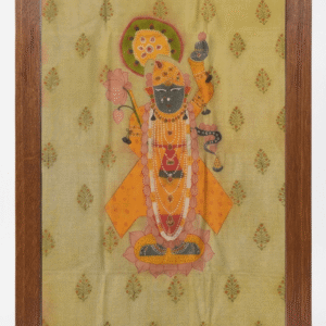 Hand-painted Shrinathji Pichwai artwork depicting Lord Krishna in traditional Nathdwara style with intricate detailing and vibrant colors