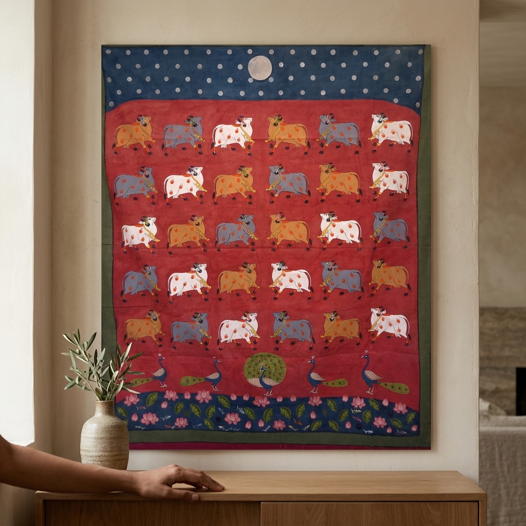 Cow Pichwai Painting Red Background - Image 2