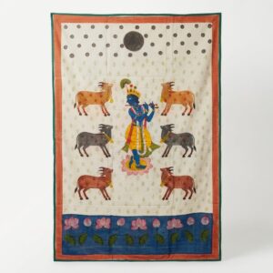 Krishna Pichwai painting with six sacred cows handcrafted in Rajasthan