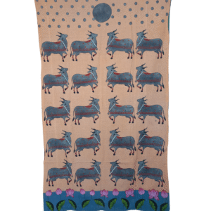 Sacred Cow Pichwai featuring twenty sacred cows in traditional artwork
