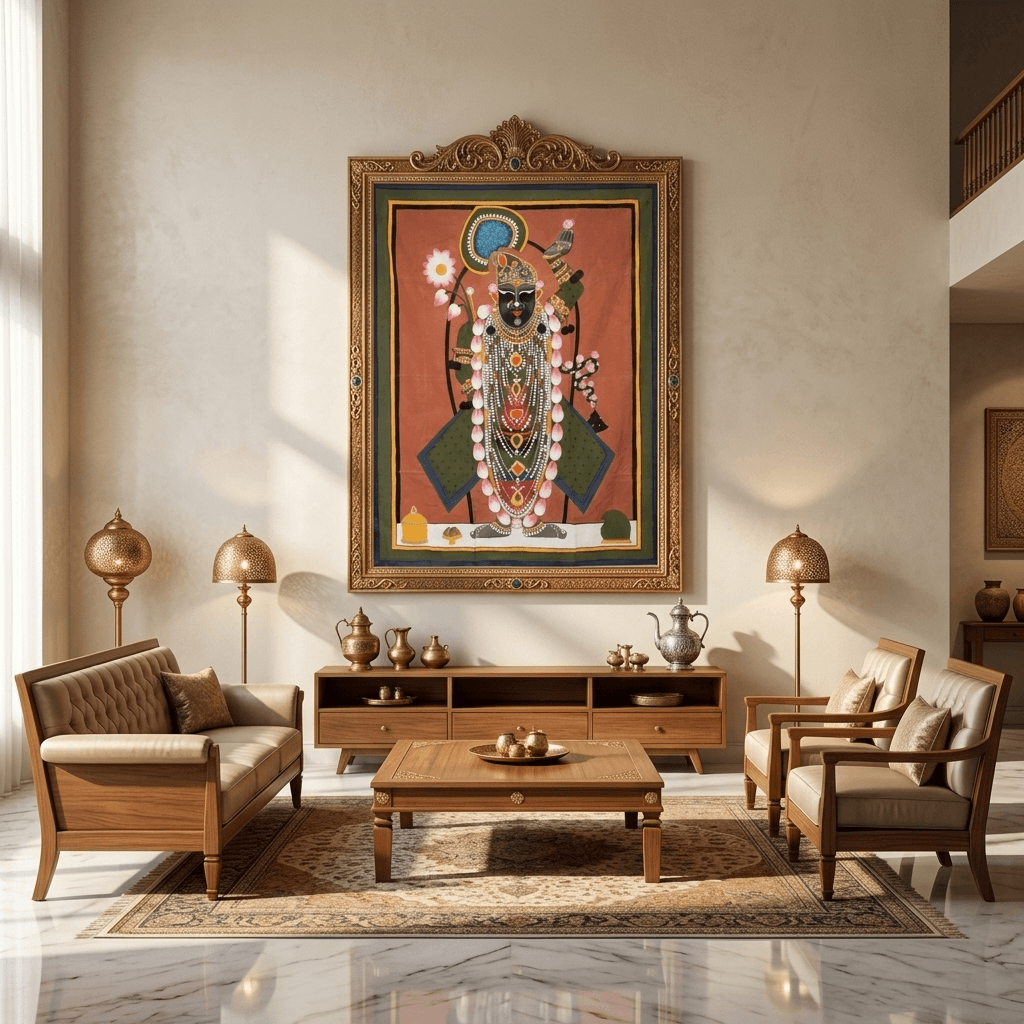 Shrinathji Dark Green Attire Pichwai Painting - Image 2