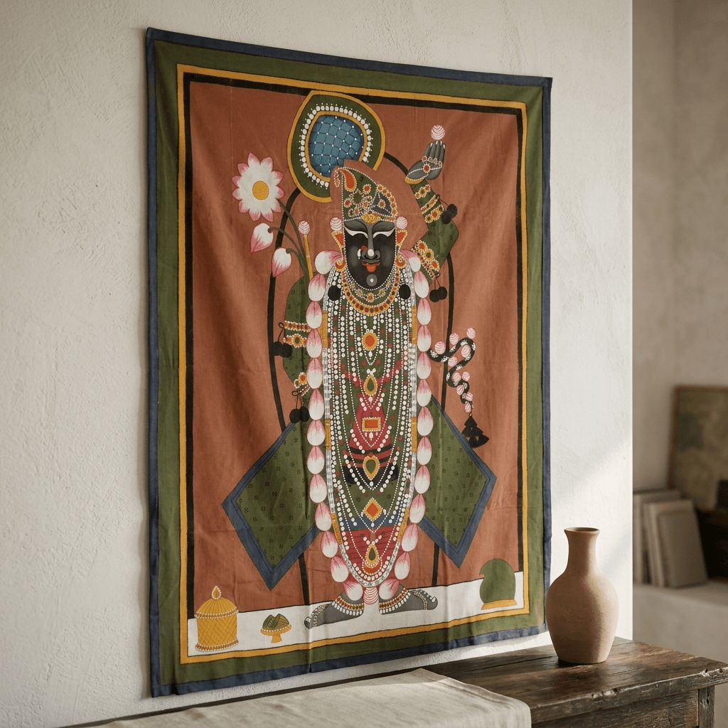 Shrinathji Dark Green Attire Pichwai Painting - Image 6