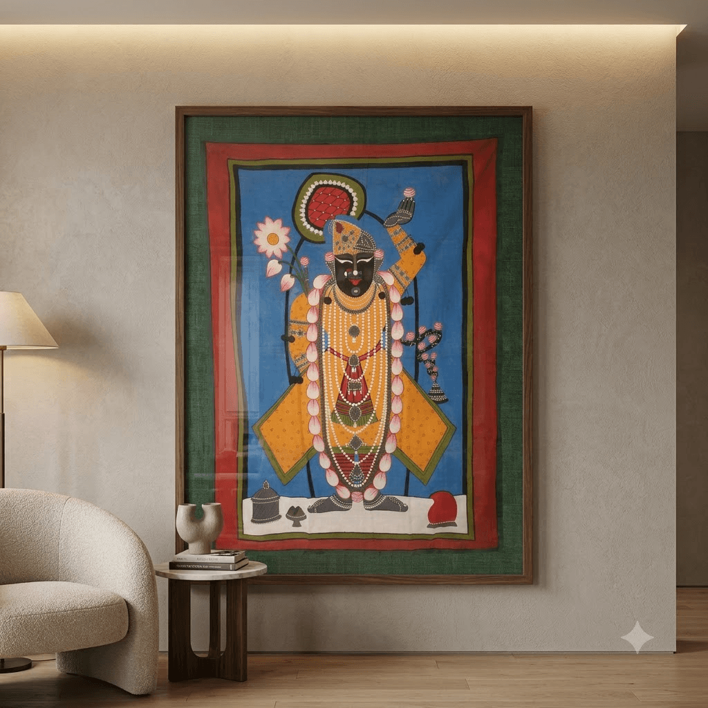 Shrinathji Pichwai Painting - Yellow Attire - Image 2