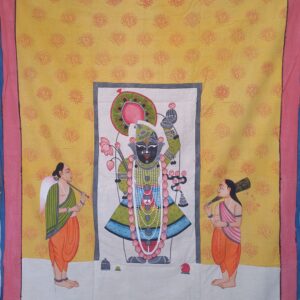 Shrinathji Darshan with sevaks in a traditional Pichwai painting