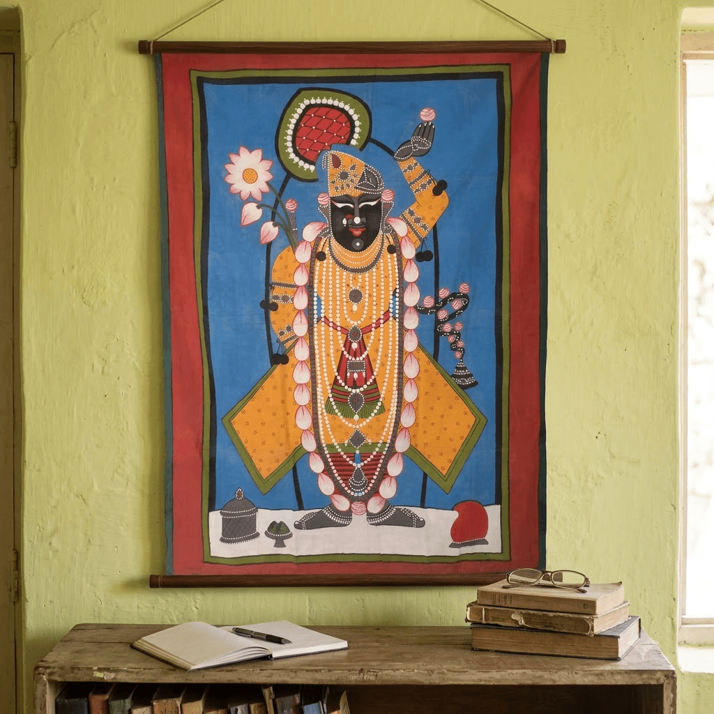 Shrinathji Pichwai Painting - Yellow Attire - Image 4
