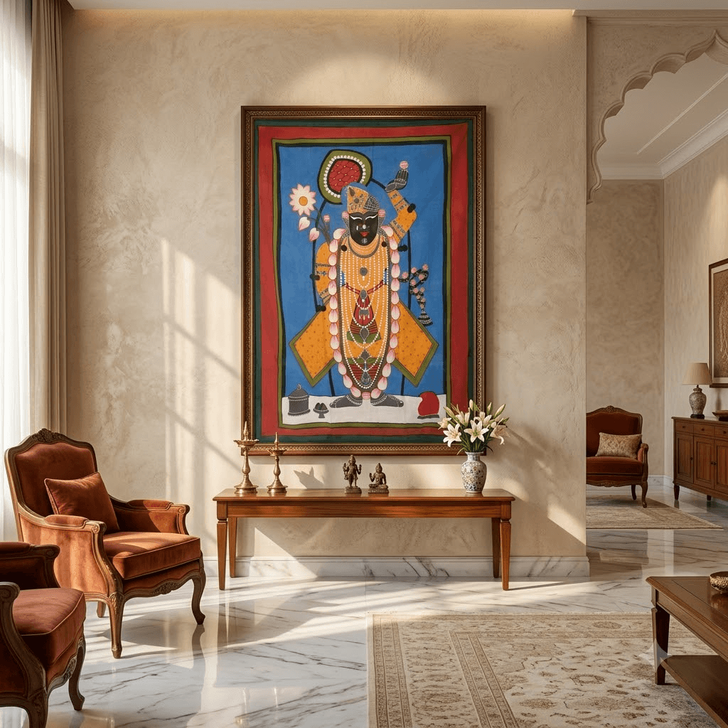 Shrinathji Pichwai Painting - Yellow Attire - Image 6